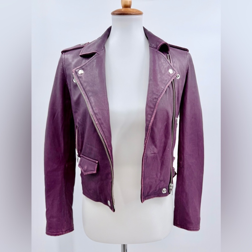 IRO ASHVILLE LEATHER JACKET Plum Purple Moto Biker NWT - Picture 2 of 8